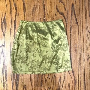 Size medium, olive green, silky mini skirt